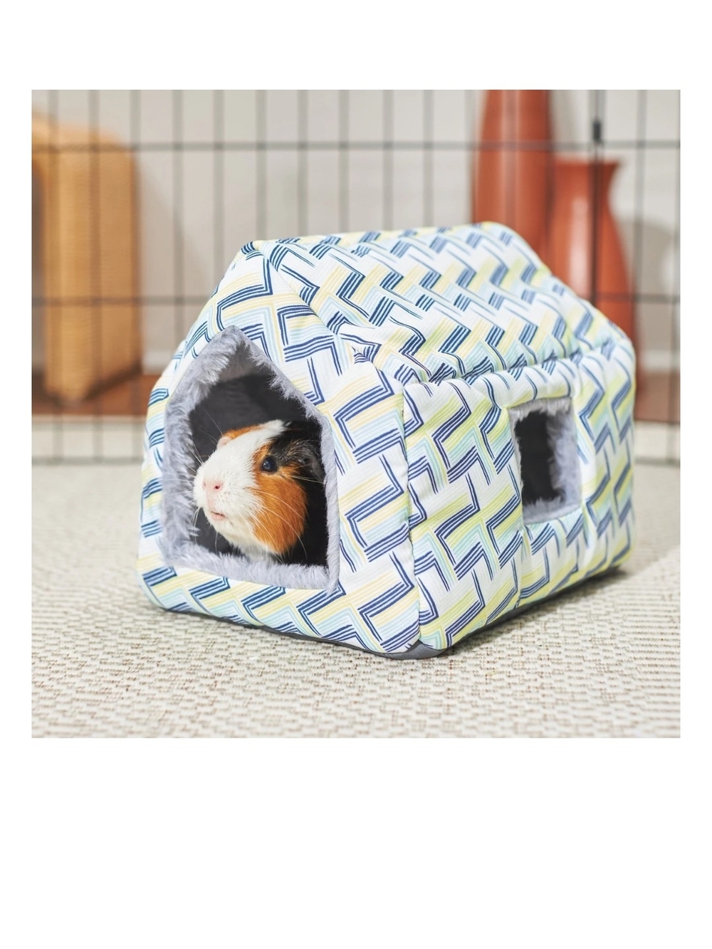 Plush Small Pet Hideaway House in Blue & Yellow